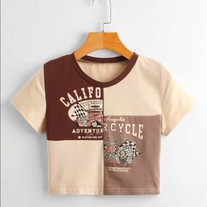 Color Block Graphic Crop Tee